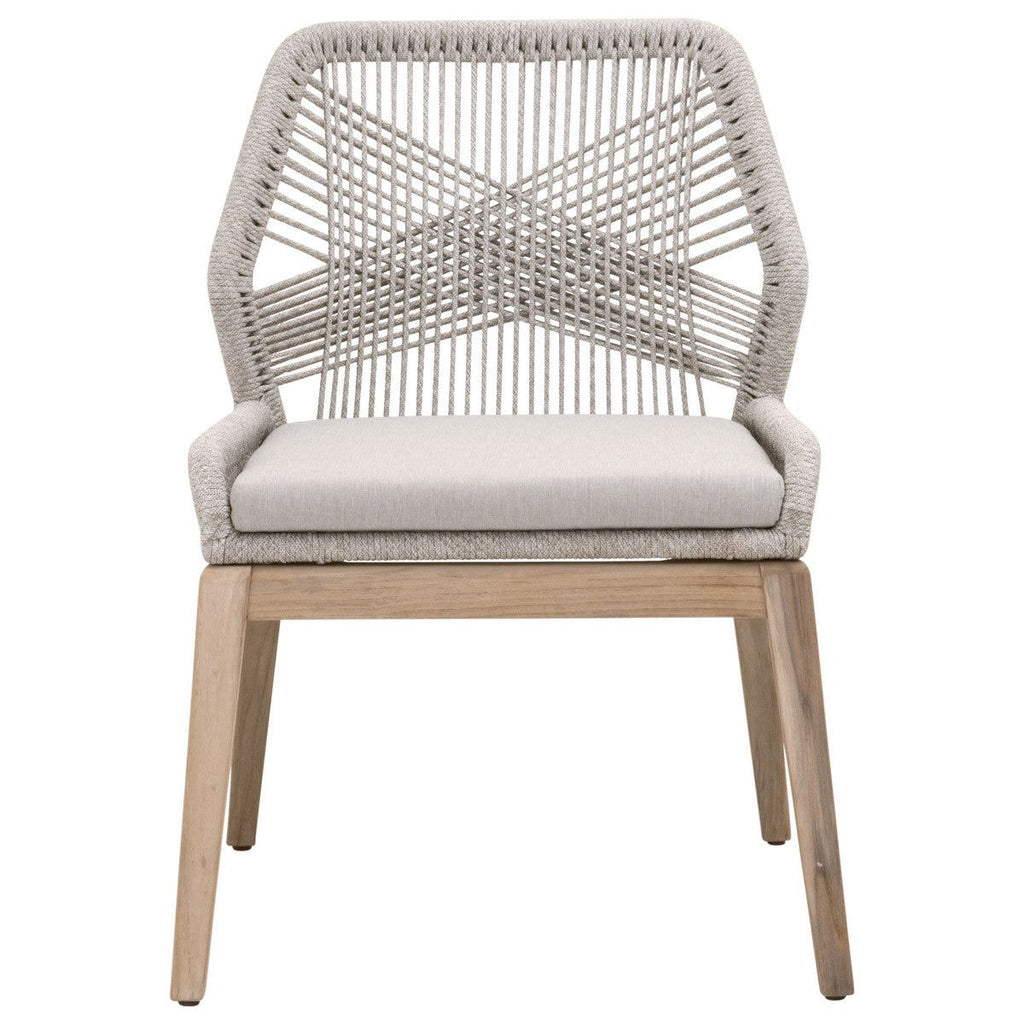 Loom Outdoor Dining Chair - Taupe and White Flat Rope