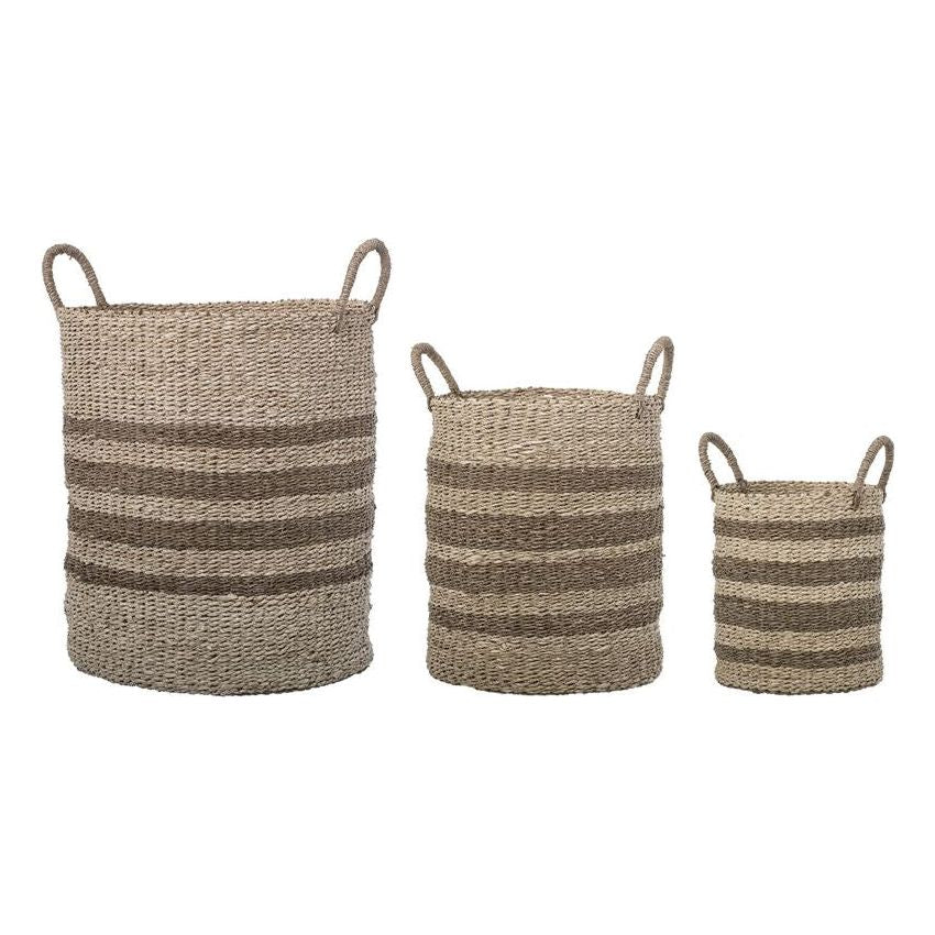 Natural Seagrass and Palm Striped Basket