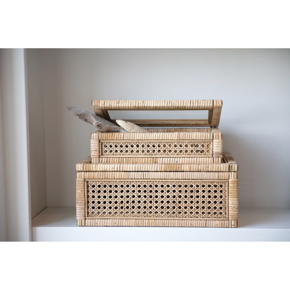 Woven Rattan & Wood Boxes