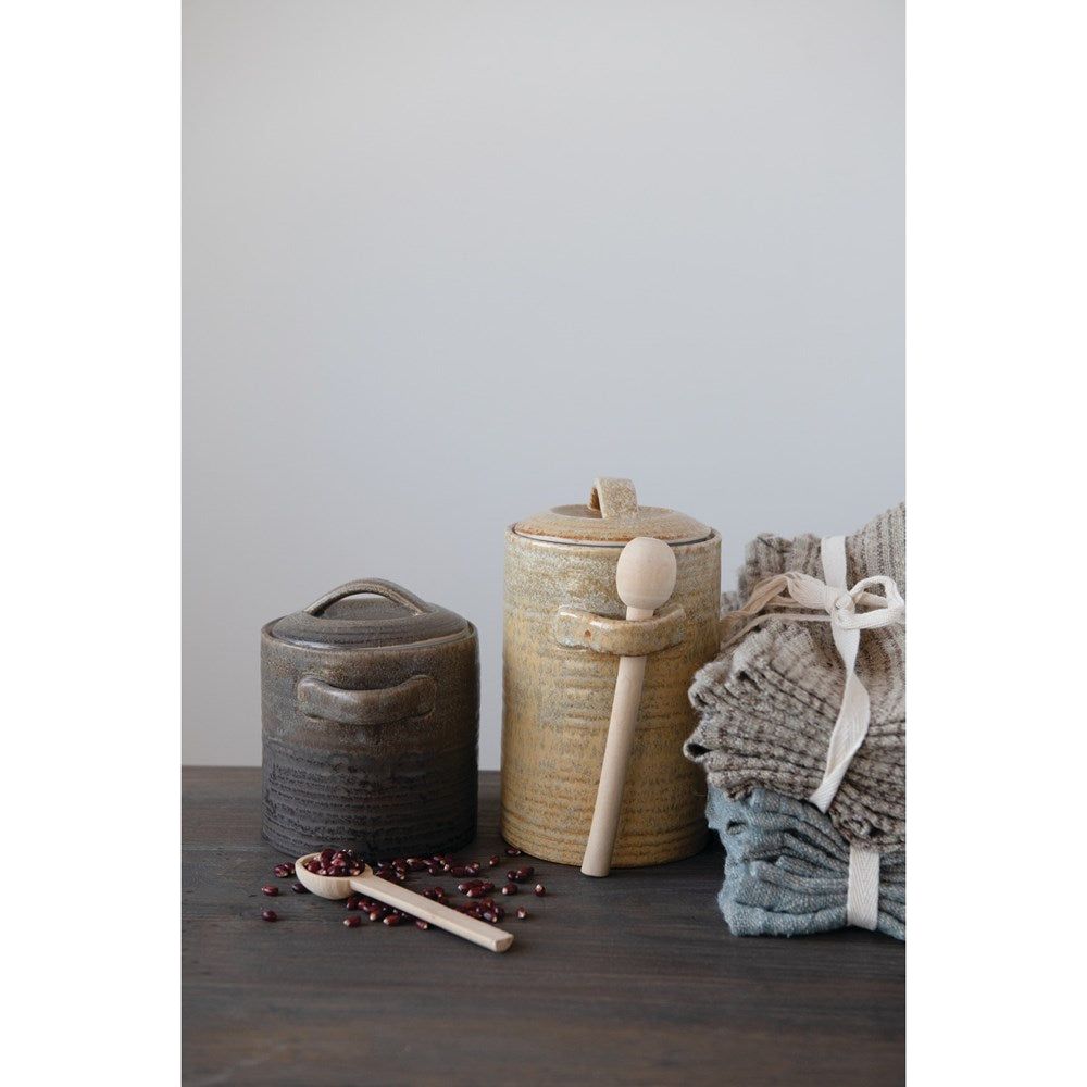 Glazed Canister W/ Wood Spoon